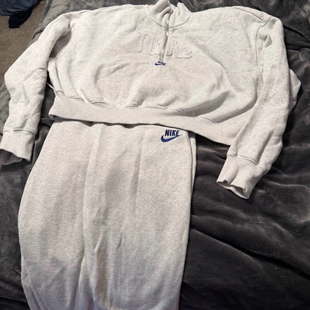 Nike Light Gray Tracksuit with Blue Logo